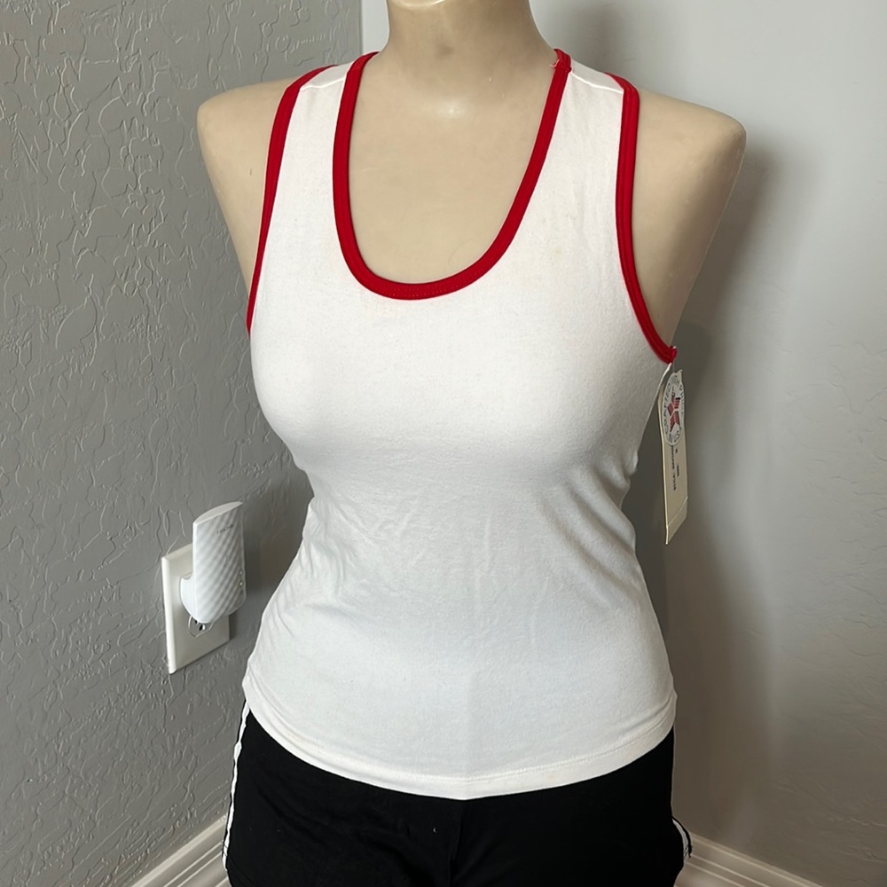 White Tank Top with Red Trim for Sports/Cheerleading